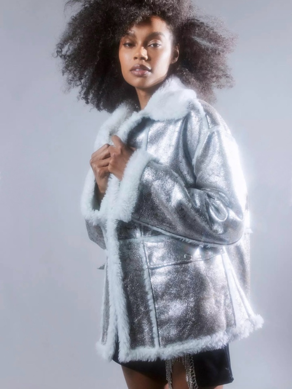 Urban Outfitters Y2K oversized silver Sherpa coat. Faux fur. Discontinued.